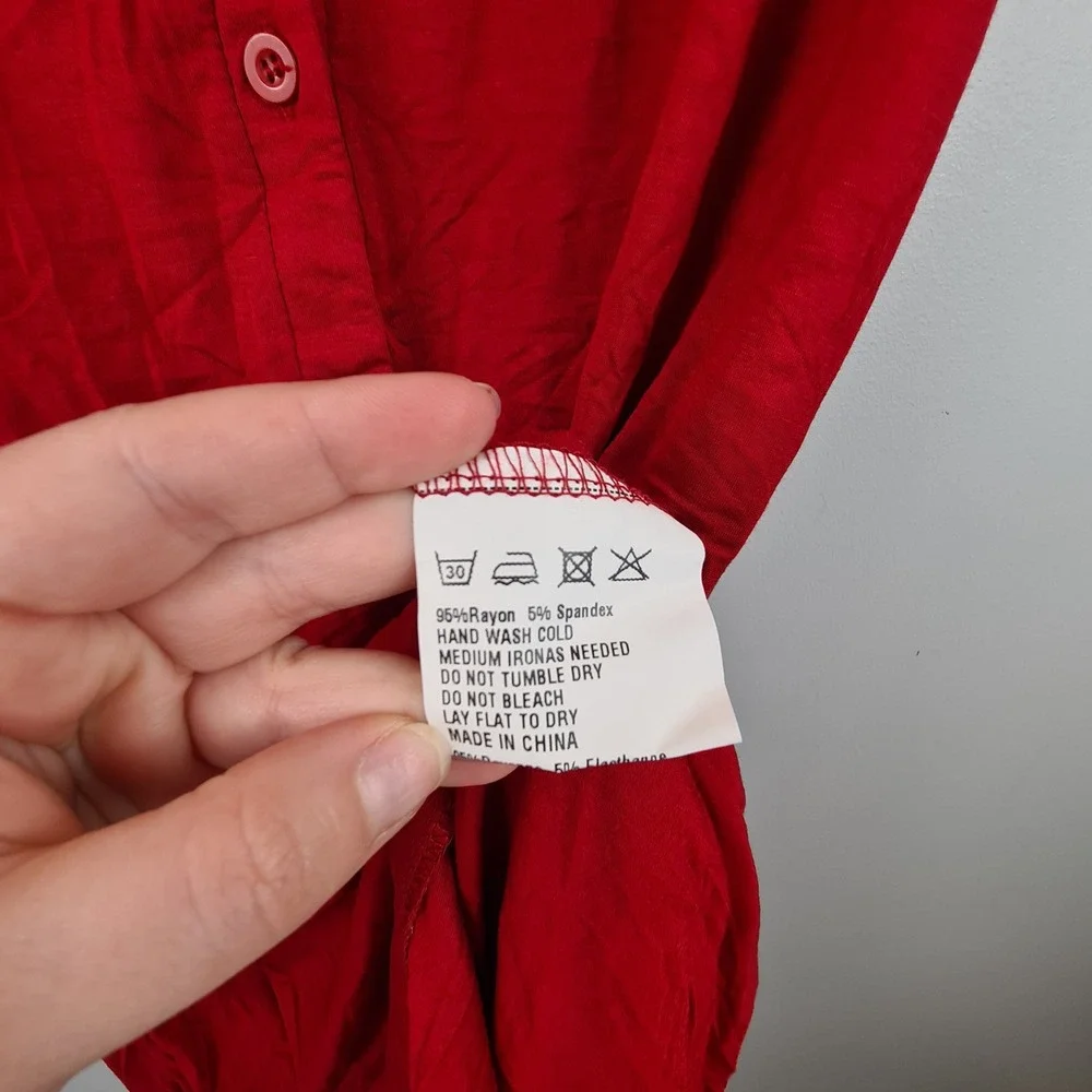 Avidlove Red Button Down Sleep Shirt Nightgown Short Sleeve Satin Trim‎ XL NEW